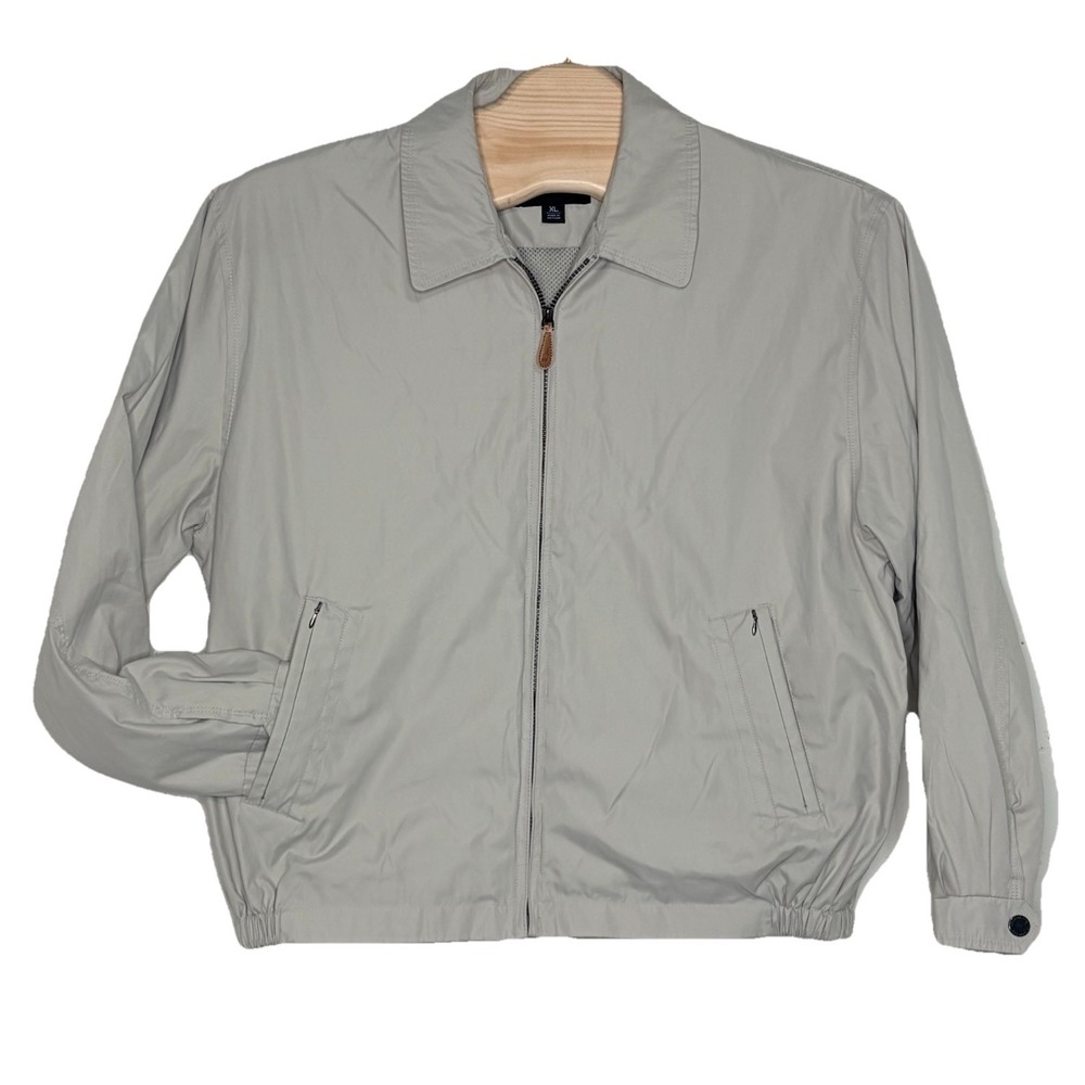Vintage 90s London Fog Bomber Jacket Windbreaker Men XL Beige Tan Pockets Preppy